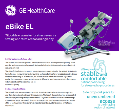 GE eBike EL supine ergometric bicycle for exercise stress testing.
